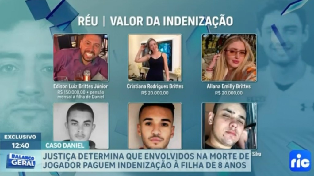 Gráfico da RIC TV com os valores de indenização fixados para cada réu no Caso Daniel